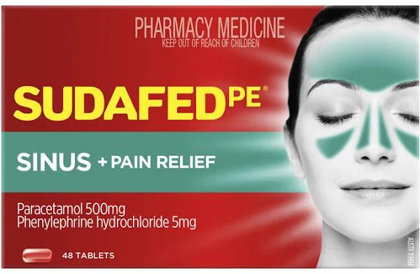 Sudafed PE Sinus + Pain Relief 48 Tablets