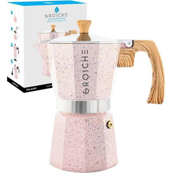 GROSCHE Milano Moka Pot, Stovetop Espresso Maker, Greca Coffee Maker, Stovetop Coffee Maker and Espresso Maker Percolator (Pink, 6 Cup)