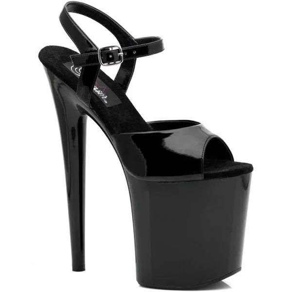 8" Heel Ankle Strap Platform Sandal - Black - 7 - Pleaser