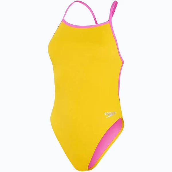 Speedo Solid V-Back Swimsuit - Yellow / Pink