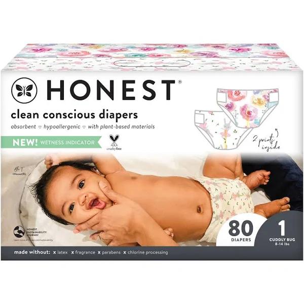 The Honest Company Clean Conscious Diapers, Rose Blossom + Tutu Cute, Size 1, 80 Count Club Box