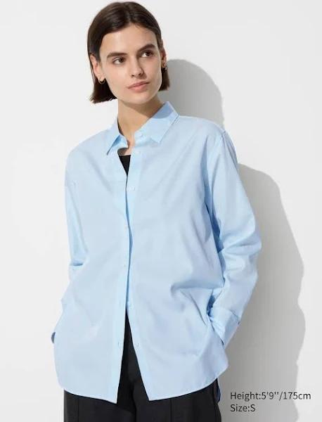 Uniqlo Petite Cotton Shirt Petite Long Sleeve - Light Blue Size XS