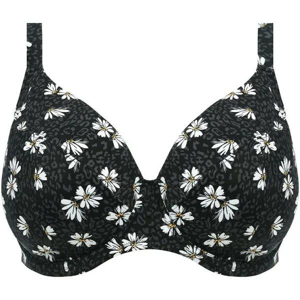 Elomi Plain Sailing Plunge Bikini Swim Top Black Daisy | ES7274BDY | Poinsettia - 42HH Black Daisy