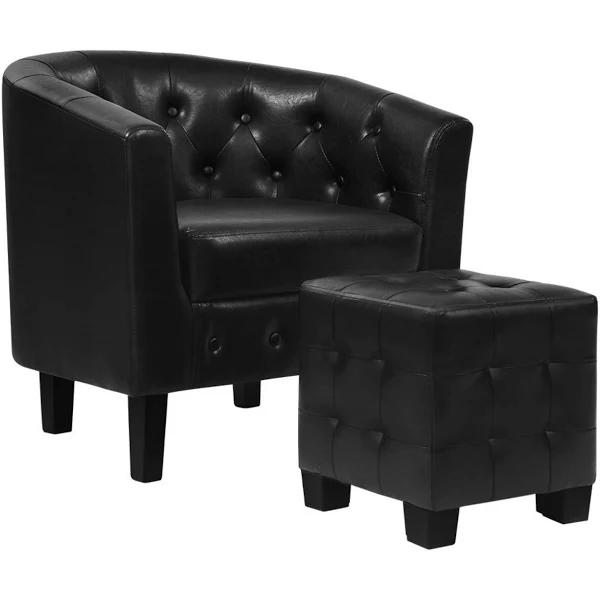 Armchair Lounge Chair Ottoman Tub Accent Chairs PU Leather Sofa Black