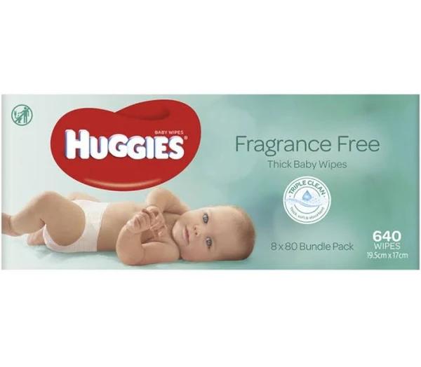 640 Thick Huggies Baby Wipes Alcohol And Fragrance Free | 8x 80 Packs