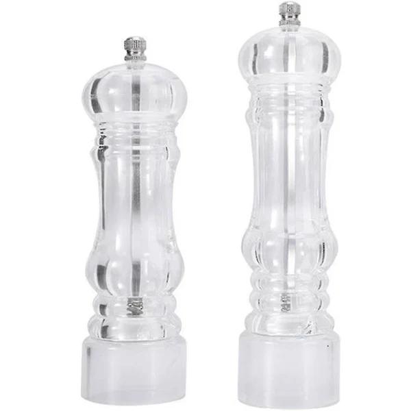 Manual Pepper Mill and Salt Shaker Set - Transparent Adjustable Grinder and Cellar - Acrylic, Clear