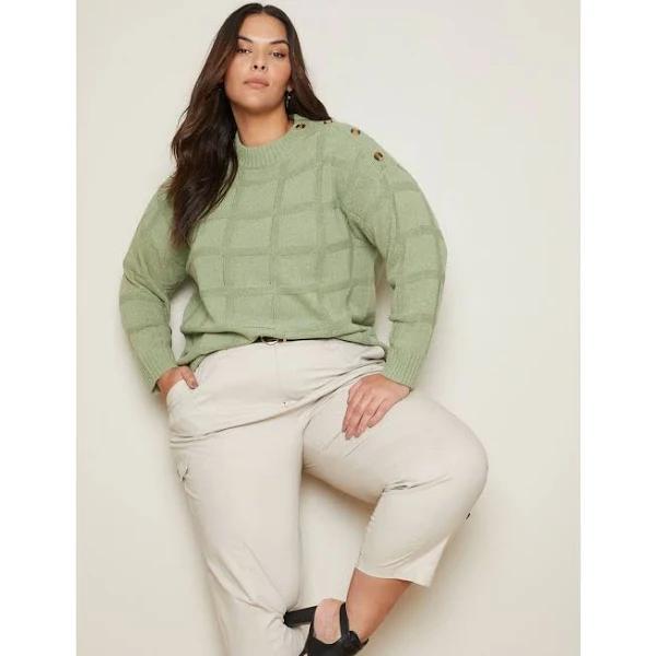 Autograph Long Sleeve Check Cable Jumper - Womens - Sage