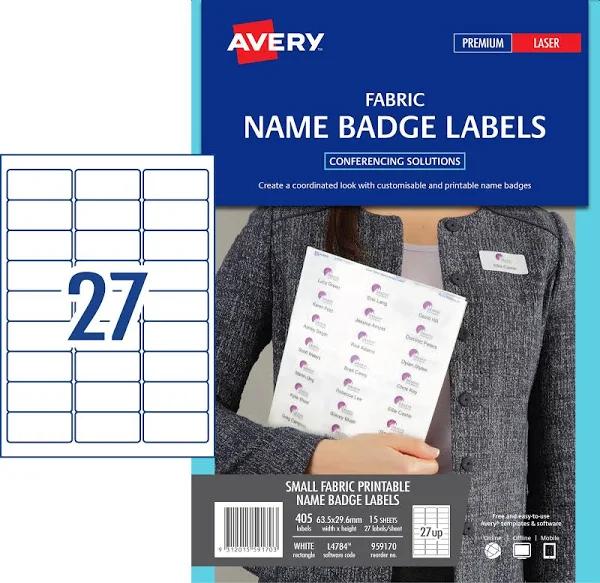 Avery 959170 Fabric Name Badge Labels - L4784 - 405/PACK - 63.5 x 29.6 mm White | 27Up