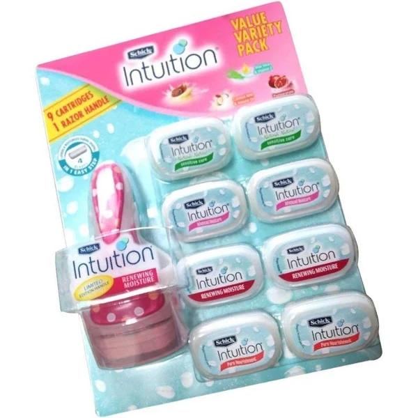 Schick Intuition Variety Pack ,1 Razor Handle With 9 Cartridges