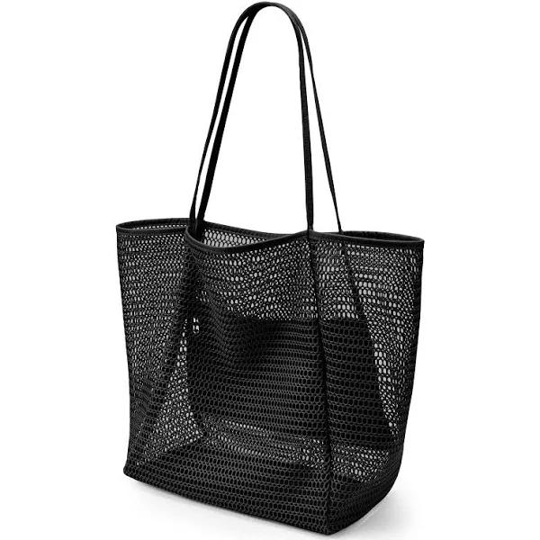 KALIDI Beach Mesh Tote Bag, Casual Tote Bag Hobo Women Foldable Max 23L Shoulder Bag For Beach Picnic Vacation