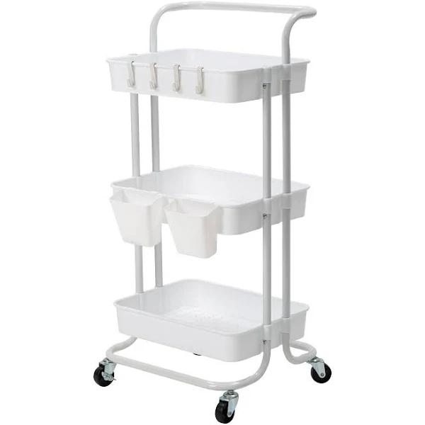 Kandoka 3 Tier White Trolley Cart Storage Utility Rack Organiser Swivel Kitchen