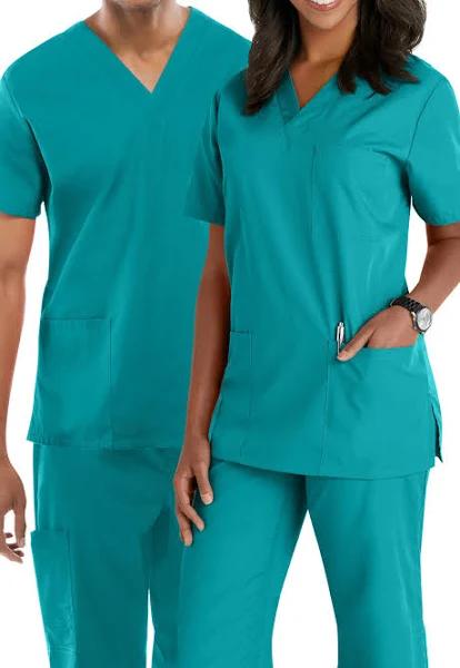 Cherokee Workwear 4876 Scrubs Top Unisex V-Neck Teal Blue