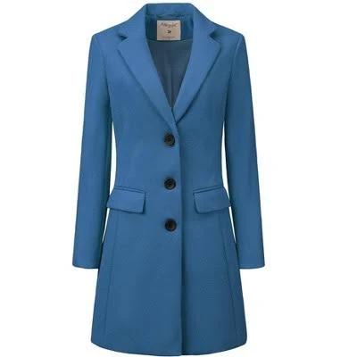 Notched Lapel Single Breasted Winter Outwear Long Coat, Dusty Blue / XL