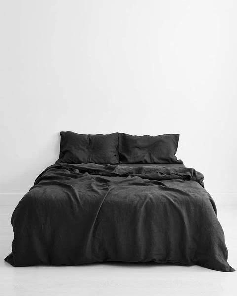 Charcoal 100% French Flax Linen Bedding Set - Single - Bed Threads