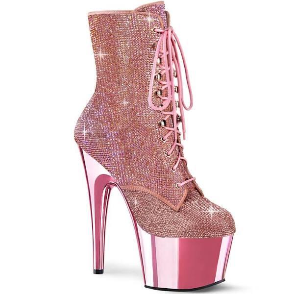 Pleaser ADORE-1020CHRS Baby Pink Rhinestone Ankle Boot Size 9