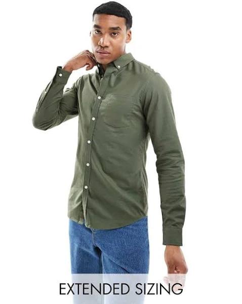 ASOS Design Slim Fit Oxford Shirt in khaki-Green