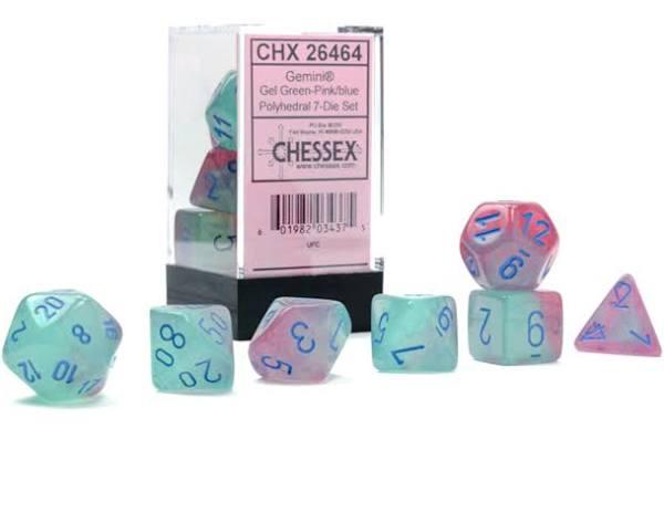 Chessex Gemini Gel Green-Pink/blue Luminary 7 Die Set CHX 26464