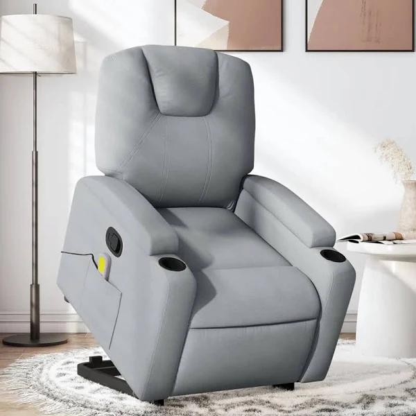 Stand Up Massage Recliner Chair Light Grey Fabric