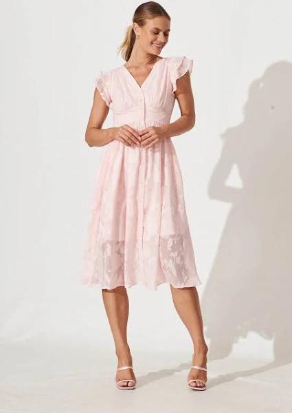 Constance Midi Dress in Pink Chiffon