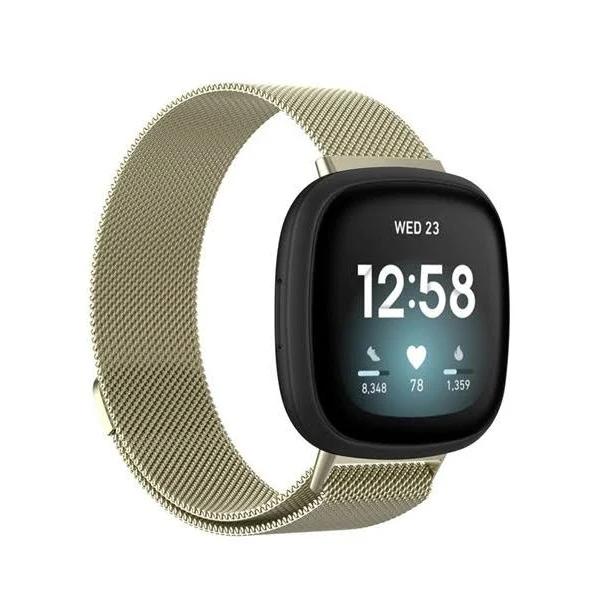 Strapmall Milanese Watch Band for Fitbit Versa 3/Sense Smartwatch -Champagne - L - AfterPay & zipPay Available