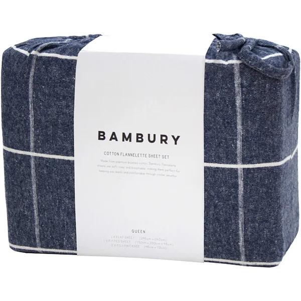 Bambury Acton Flannelette Blue Sheet Set, Queen