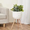 Cooper & Co. Large Natural Wicker Flower Basket Pot Planter Stand - White