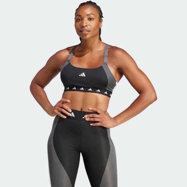 Adidas Powerimpact Medium-Support Techfit Colorblock Bra Black Grey White - S-DD