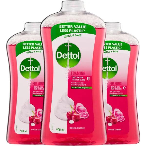 Dettol Antibacterial Foam Hand Wash Rose & Cherry Refill, 900ml x 3 Pack