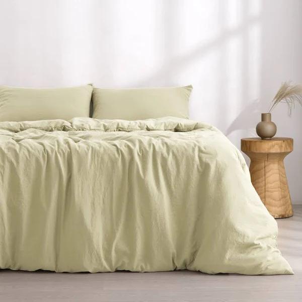 Dreamaker Superfine Washed Microfibre Quilt Cover Set (Natural) - Single