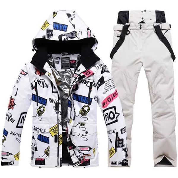 Winmax Ski Jacket And Pants Set Winter Coat Hooded Outdoor Skiing Snowboard Suit For Men-GraffitiWhite - XL - AfterPay & zipPay Available