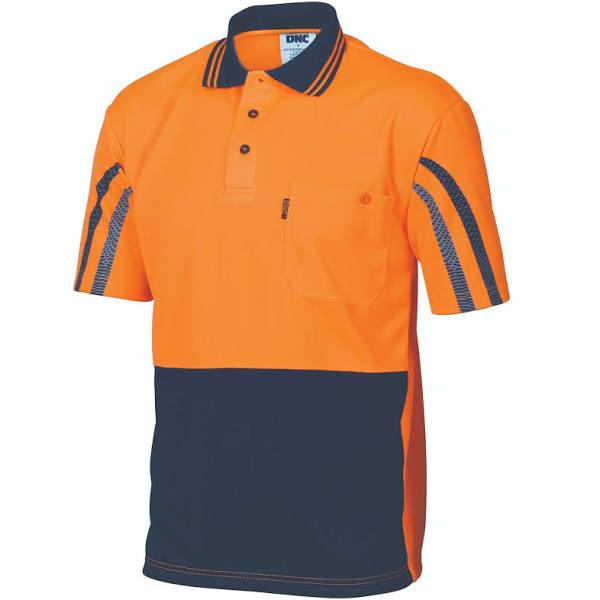 DNC HiVis Cool-Breathe Printed Stripe Polo - Short Sleeve - Orange/Navy - 5XL