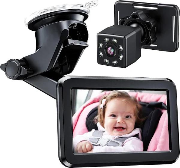 Itomoro Back Seat Baby Car Camera with HD Night Vision Function Car Mirror Display, Reusable Sucker Bracket, Wide View, 12V Cigarette Lighter,