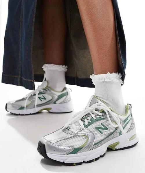 New Balance 530 Sneakers in Silver and Green