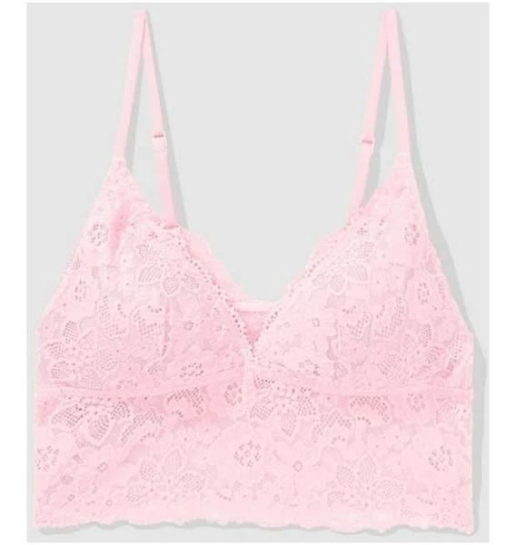 Aerie Show Off Eyelash Lace Padded Push Up Triangle Bralette in Shell Pink Pink L