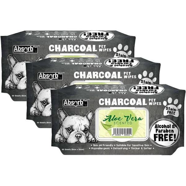 240 Pack Absorb Plus Charcoal Aloe Vera Pet Grooming Wipes For Dogs (80 Pack x 3) by Budget Pet Products