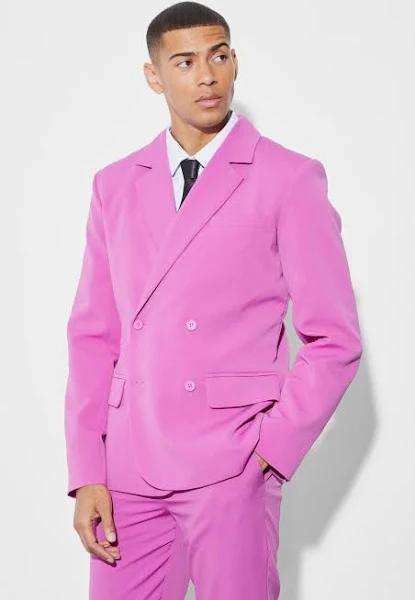 Mens Pink Slim Double Breasted Crinkle Suit Jacket