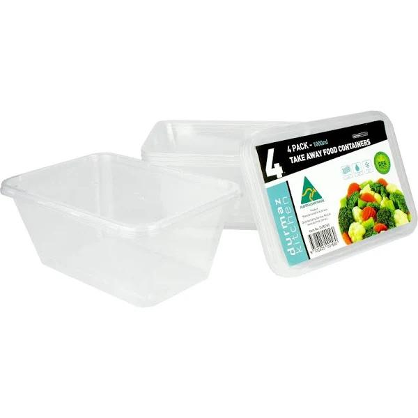 Plastic Takeaway Containers with Lids 1000ml (Pack of 4)