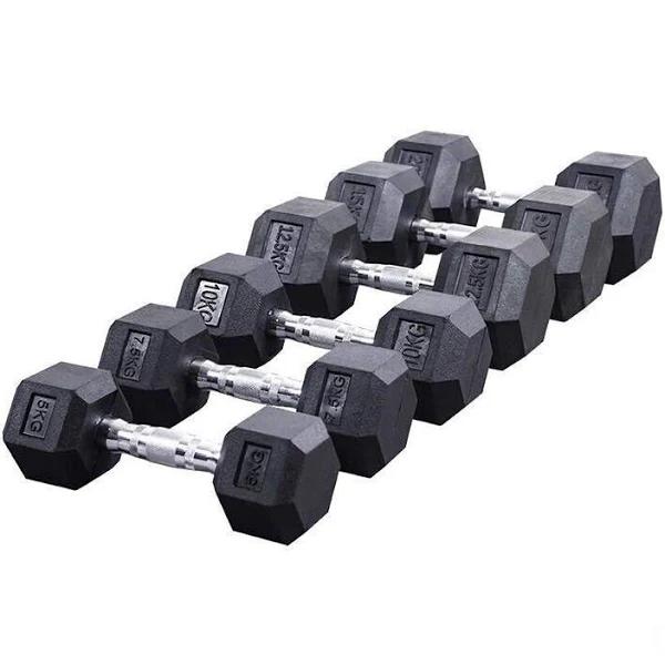 A Pair Of 5/7.5/10/12.5/15/17.5kg Rubber Hex Dumbbell Fitness Strength