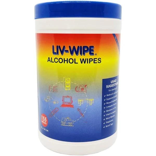 Liv-Wipe 70pct Isopropyl Alcohol Wipes, 21X14CM, 155/TUB