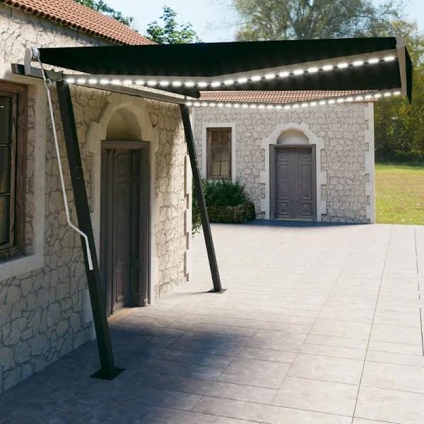 vidaXL Manual Retractable Awning With LED | 4x3 M | Anthracite