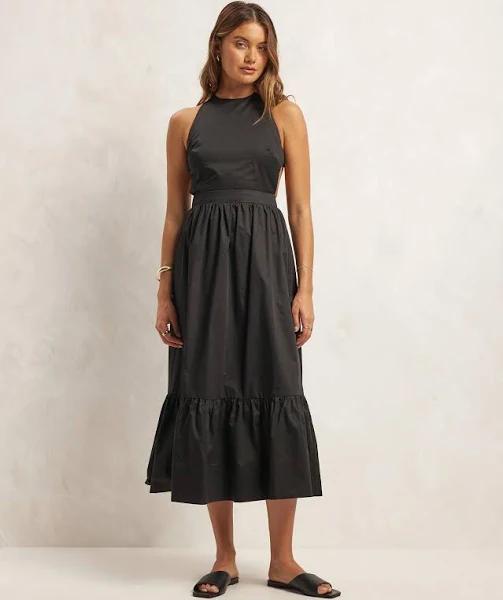 AERE - Women's Black Midi Dresses - Organic Cotton Cross Back Midi Dress - Size 8 at The Iconic