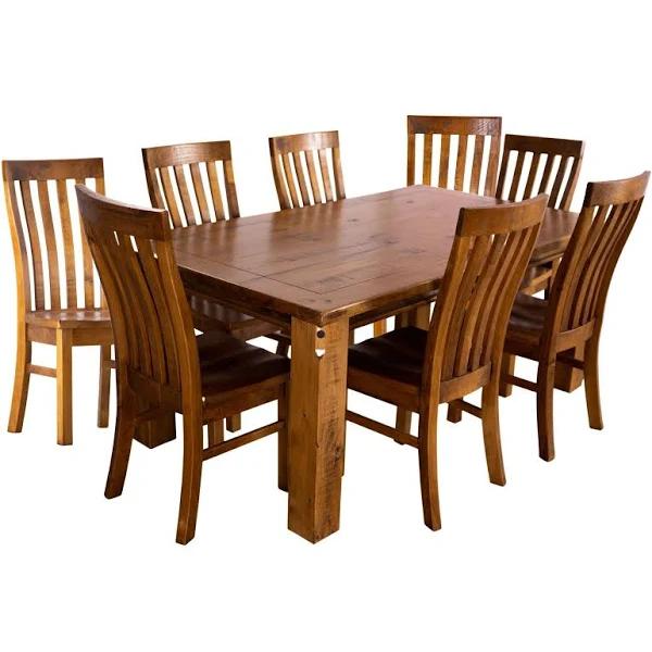 Teasel 9pc Dining Set 210cm Table 8 Chair Solid Pine Wood Timber - Rustic Oak