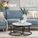 Oikiture Set of 2 Coffee Table Round Nesting Side End Table White & Black