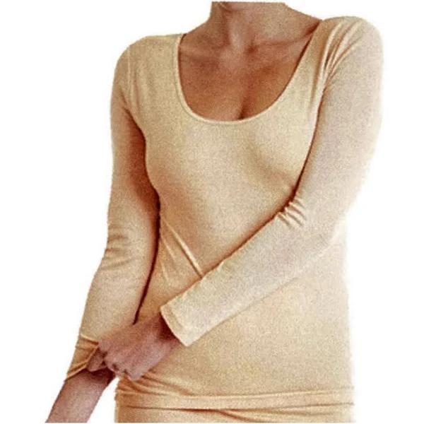 Merino Skins Women's Scoop Neck Long Sleeve Top Wool - Skin - L (AUS 14)