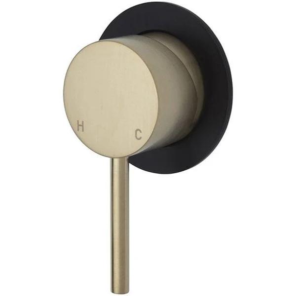 Fienza Kaya Wall Mixer - Urban Brass - Small Round Matte Black Plate