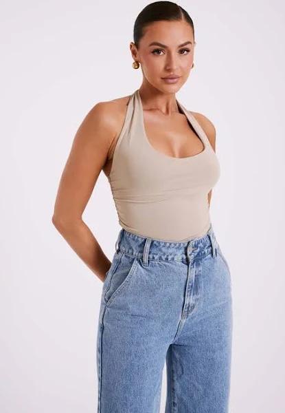 Marie Recycled Nylon Halter Top | Taupe