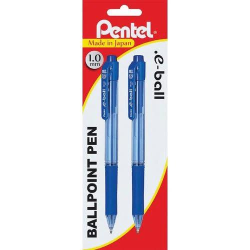 Pentel E-Ball Medium Ballpoint Pen Blue 2 Pack