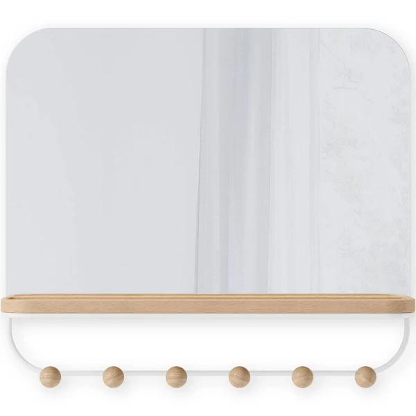 Umbra Estique Mirror With Hooks, White