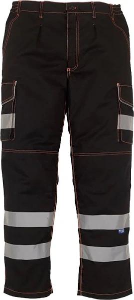 Yoko Mens Hi Vis Polycotton Cargo Trousers with Knee Pad Pockets Black 40R