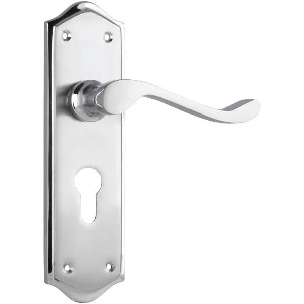 Tradco Henley Door Lever On Long Backplate Euro Satin Chrome Euro 21596E